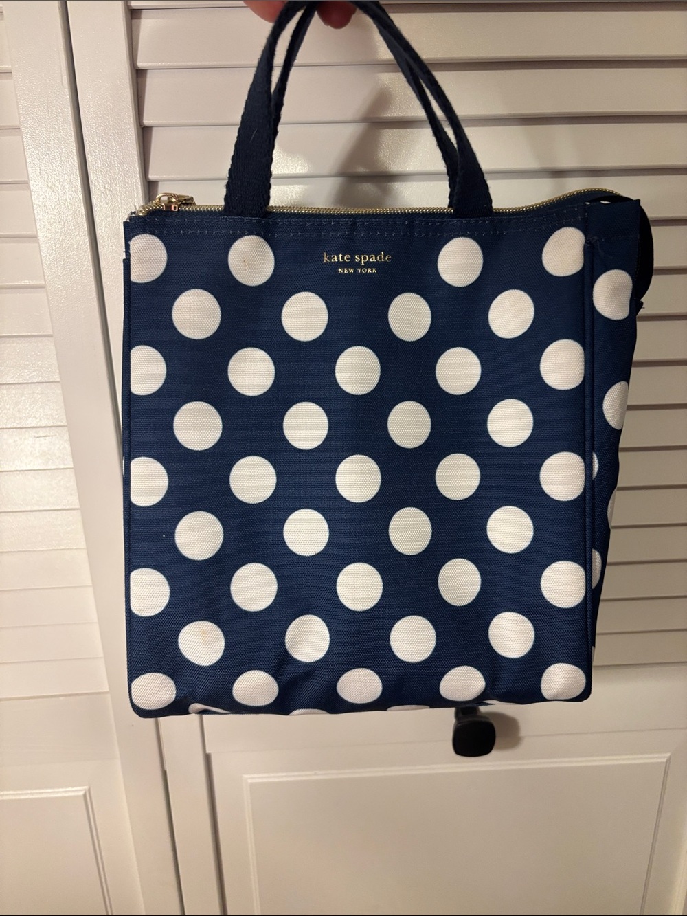 kate spade navy and white polka dot lunch box